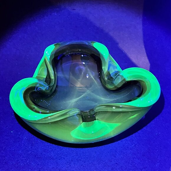 Vtg Barbini Murano Blue Glass Geode Weil Bowl Ashtray W263 Sommerso Glows 60s